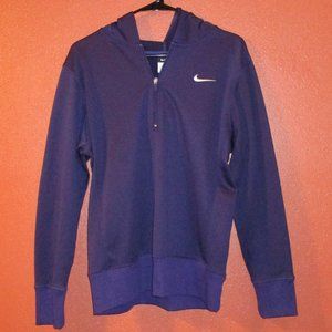Nike Woman Large Blue White Zip Front Long Sleeve Swoosh Pullover Hoodie